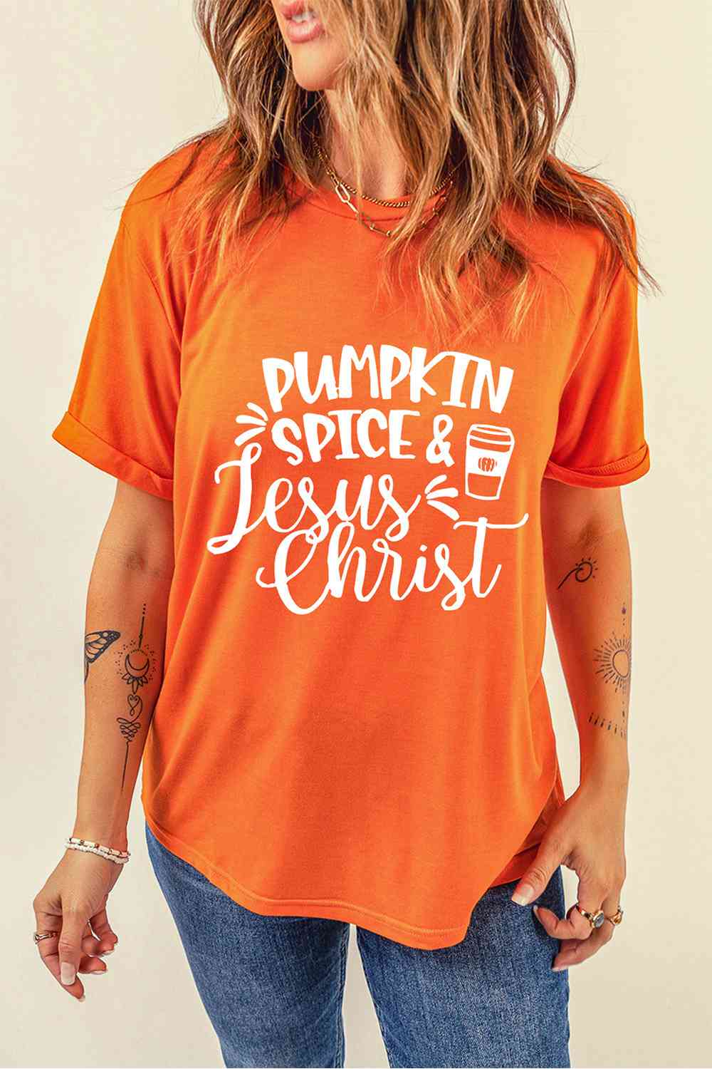 Round Neck Short Sleeve PUMPKIN SPICE JESUS CHRIST T-Shirt - Guy Christopher