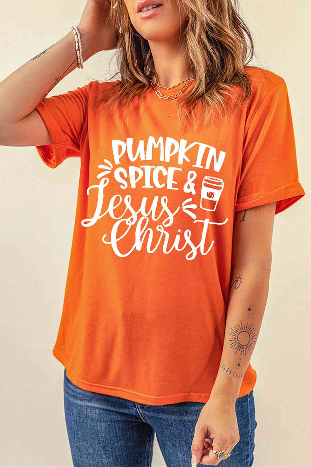 Round Neck Short Sleeve PUMPKIN SPICE JESUS CHRIST T-Shirt - Guy Christopher