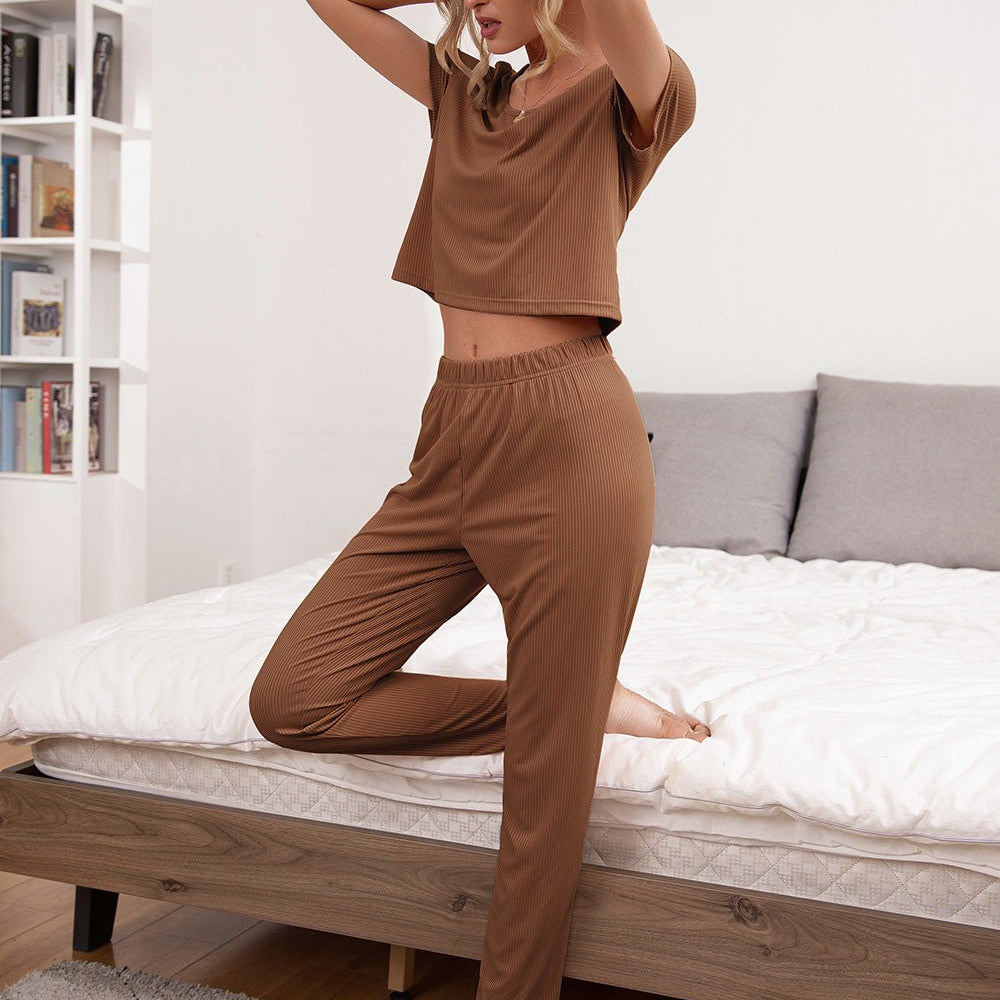 Round Neck Short Sleeve Top and Pants Lounge Set - Guy Christopher