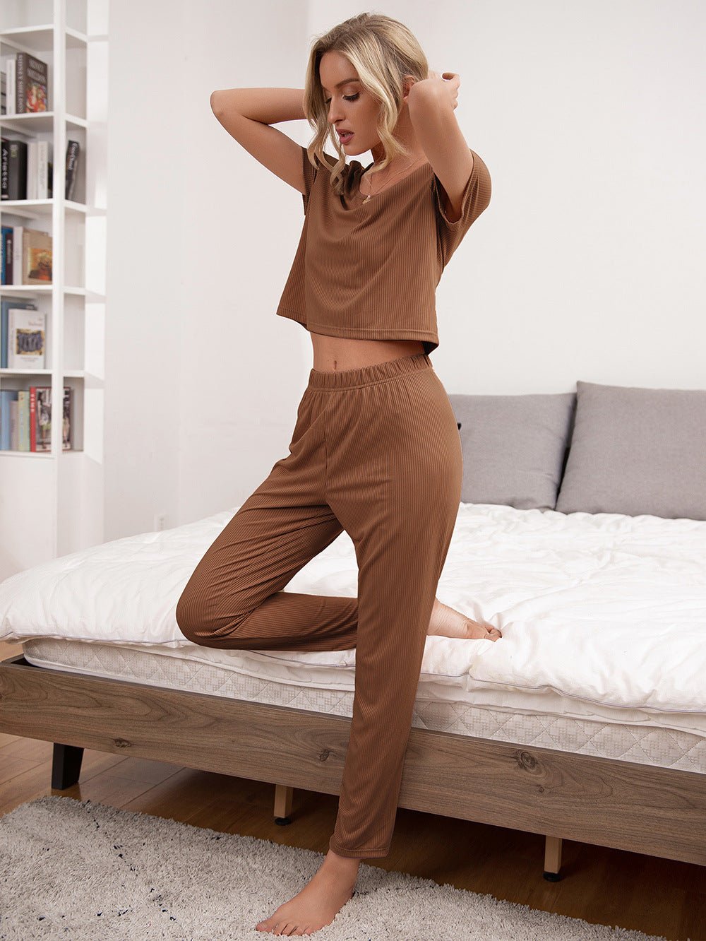 Round Neck Short Sleeve Top and Pants Lounge Set - Guy Christopher