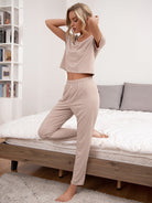 Round Neck Short Sleeve Top and Pants Lounge Set - Guy Christopher