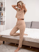 Round Neck Short Sleeve Top and Pants Lounge Set - Guy Christopher