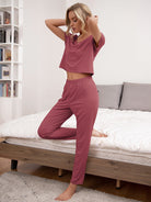 Round Neck Short Sleeve Top and Pants Lounge Set - Guy Christopher