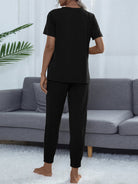 Round Neck Short Sleeve Top and Pants Set - Guy Christopher