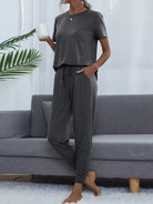 Round Neck Short Sleeve Top and Pants Set - Guy Christopher