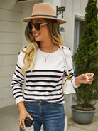 Round Neck Shoulder Button Striped Pullover Sweater - Guy Christopher