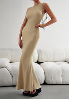 Round Neck Sleeveless Maxi Fishtail Dress - Guy Christopher