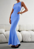 Round Neck Sleeveless Maxi Fishtail Dress - Guy Christopher