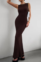 Round Neck Sleeveless Maxi Fishtail Dress - Guy Christopher