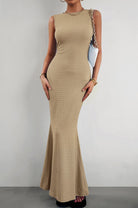 Round Neck Sleeveless Maxi Fishtail Dress - Guy Christopher