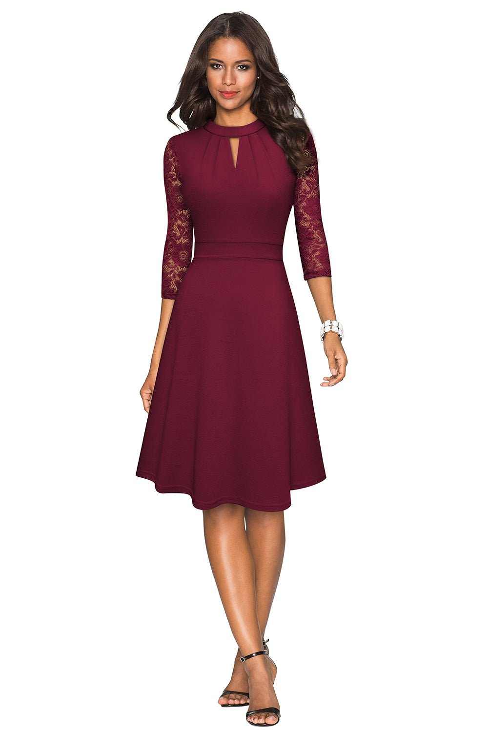 Round Neck Three-Quater Sleeve Cutout Dress - Guy Christopher