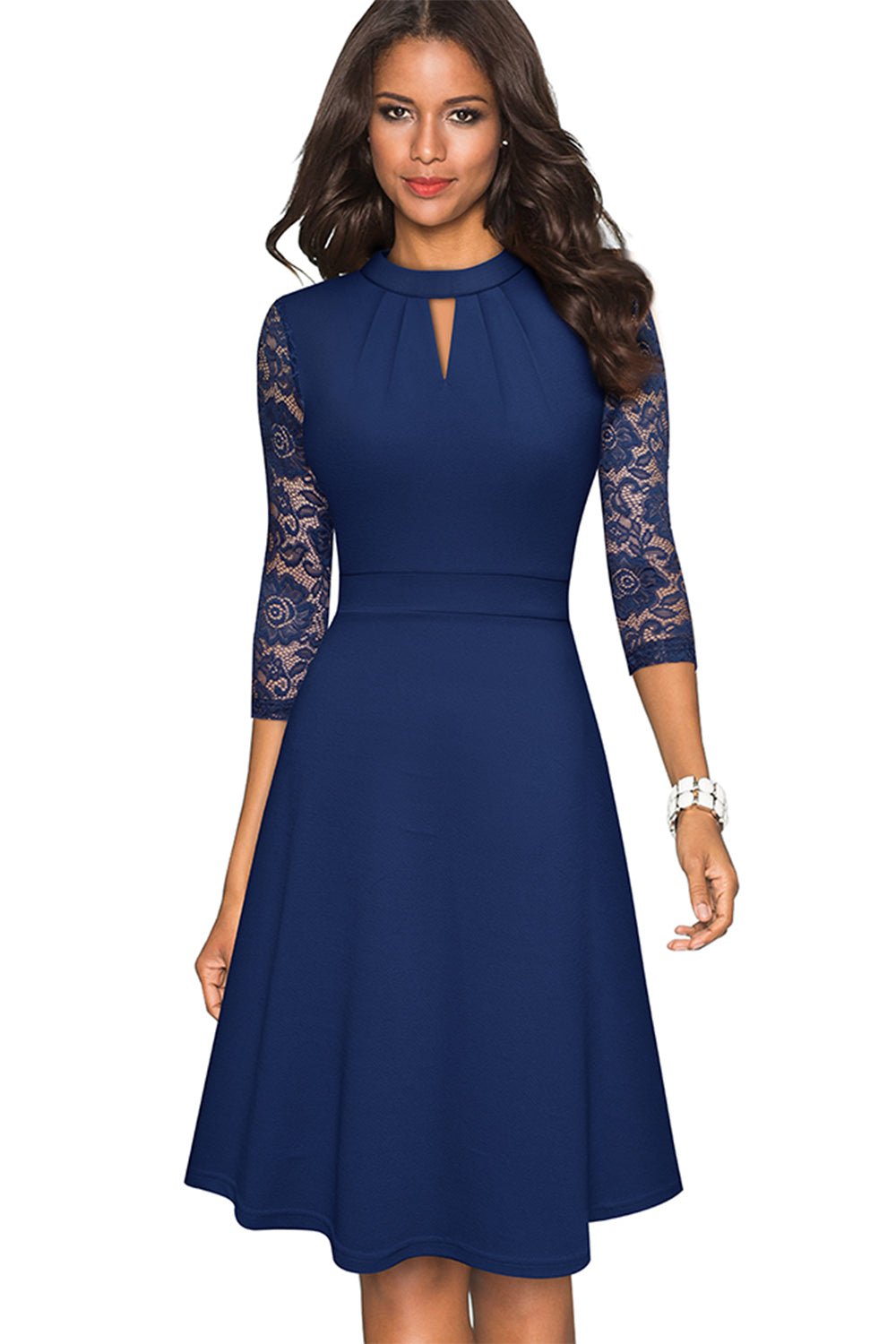 Round Neck Three-Quater Sleeve Cutout Dress - Guy Christopher