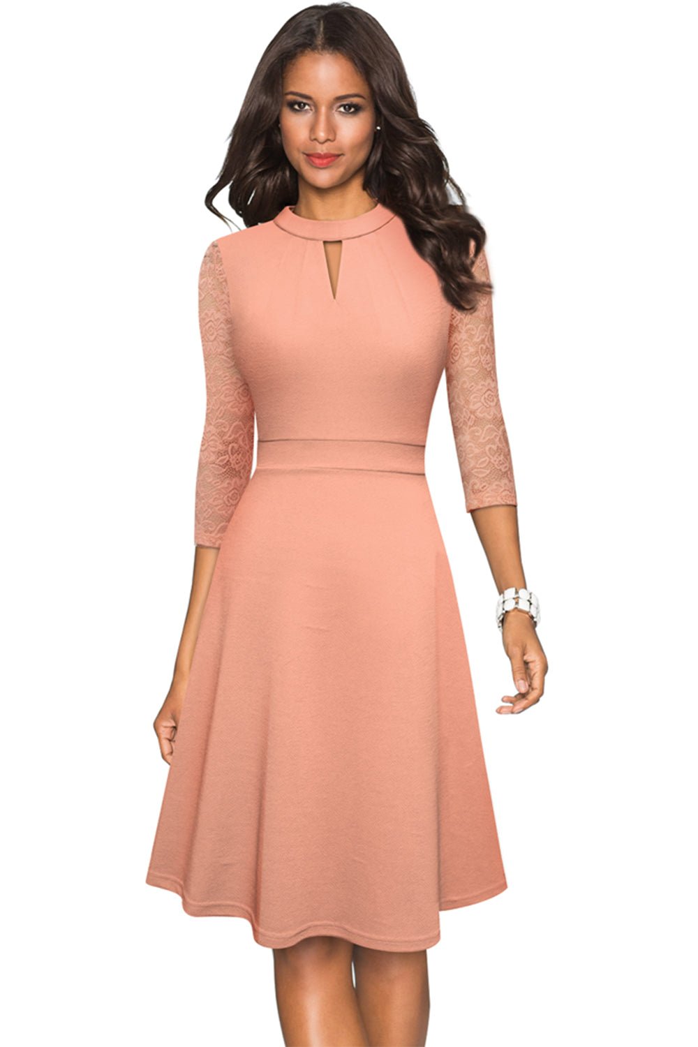 Round Neck Three-Quater Sleeve Cutout Dress - Guy Christopher