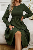 Round Neck Velvet Smocked Flounce Sleeve Dress - Guy Christopher