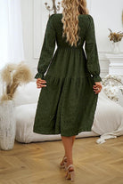 Round Neck Velvet Smocked Flounce Sleeve Dress - Guy Christopher