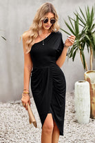 Ruched One-Shoulder Tulip Hem Dress - Guy Christopher