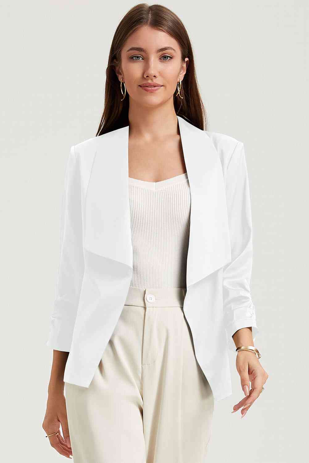 Ruched Open Front Blazer - Guy Christopher