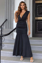 Ruched Plunge Sleeveless Maxi Dress - Guy Christopher
