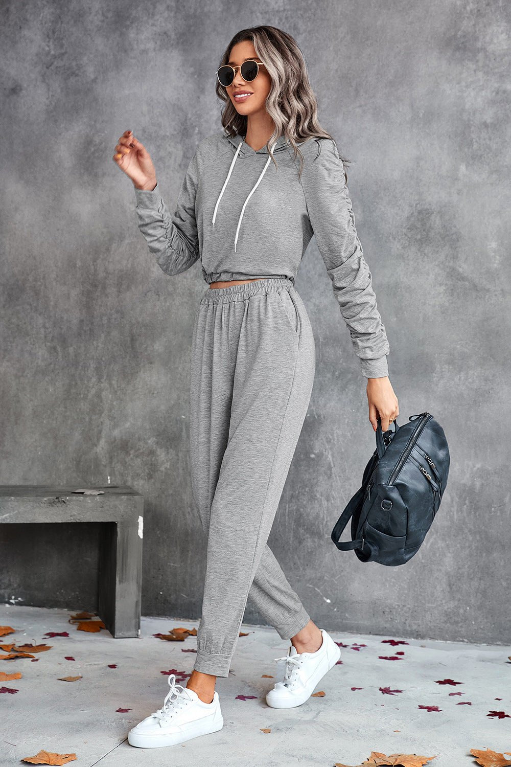 Ruched Raglan Sleeve Hoodie and Joggers Set - Guy Christopher