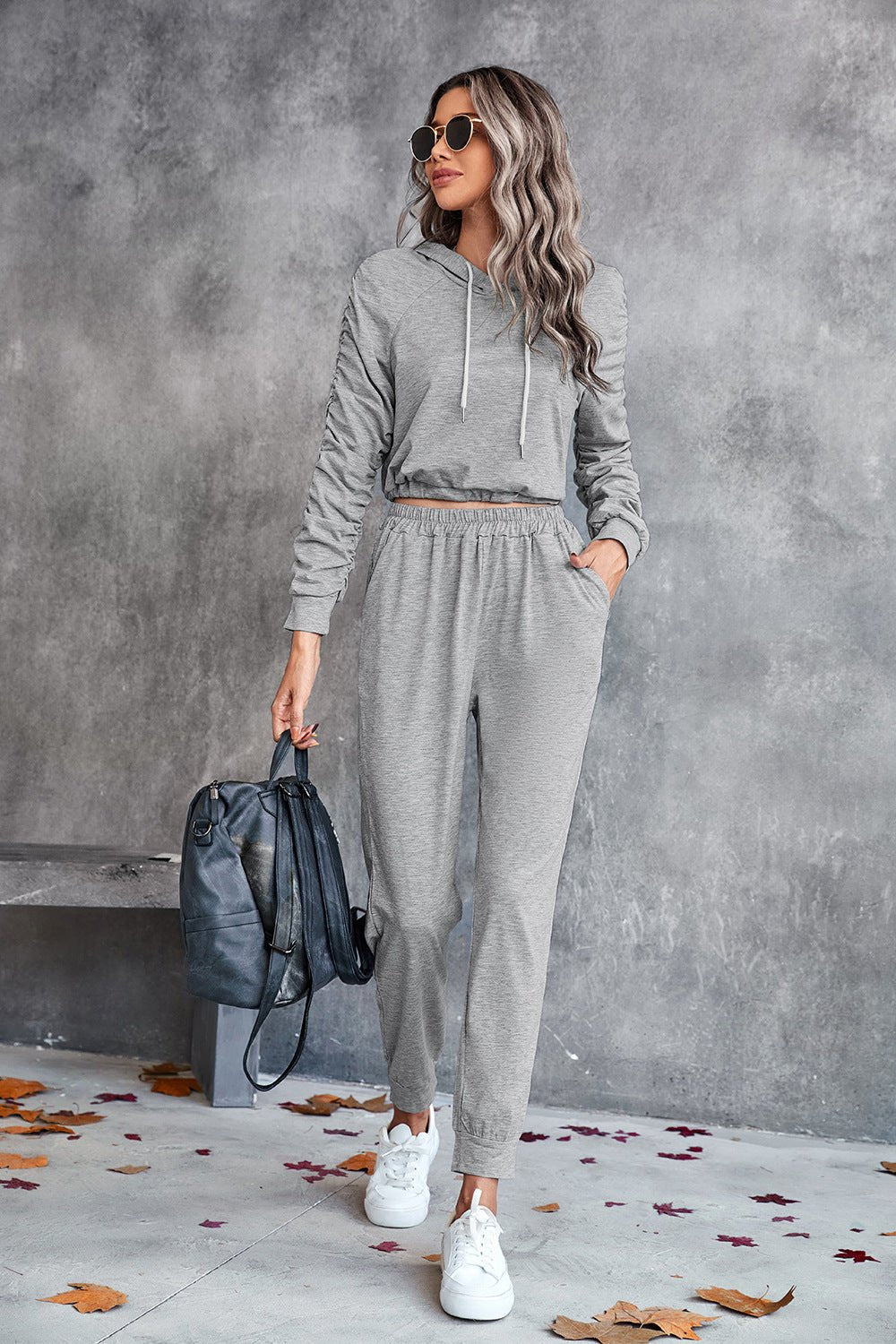 Ruched Raglan Sleeve Hoodie and Joggers Set - Guy Christopher