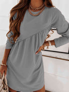 Ruched Round Neck Long Sleeve Dress - Guy Christopher