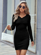 Ruched V-Neck Long Sleeve Wrap Dress - Guy Christopher