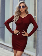 Ruched V-Neck Long Sleeve Wrap Dress - Guy Christopher