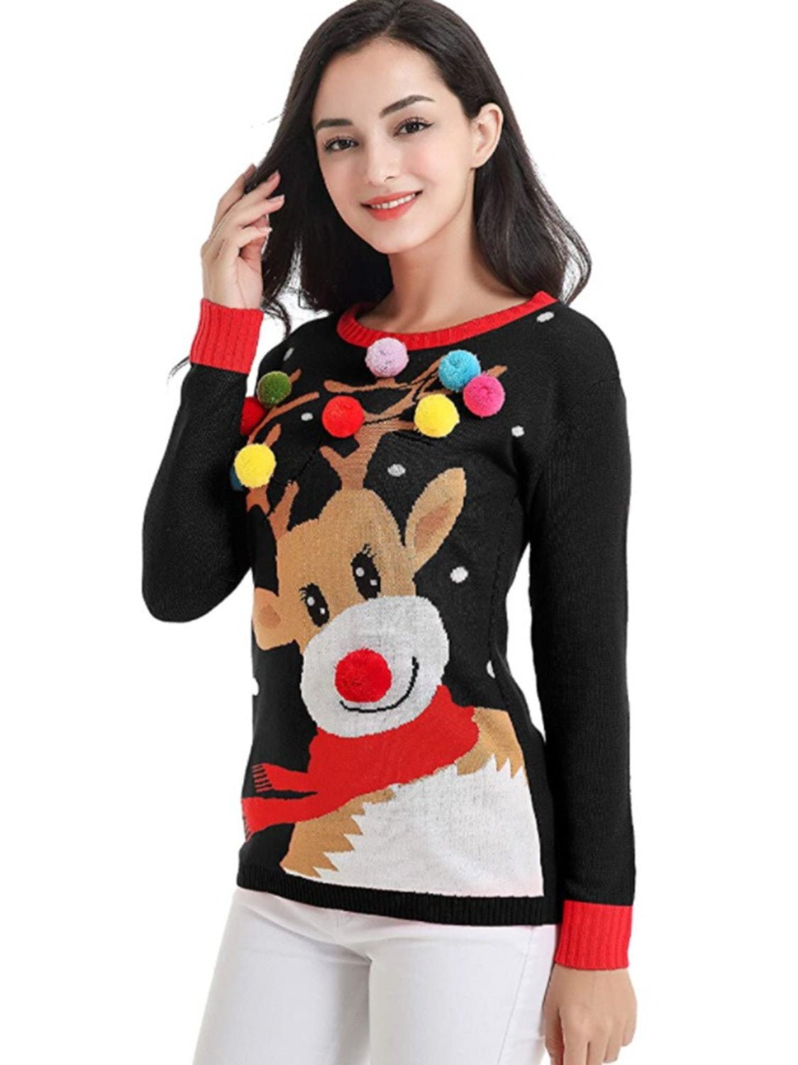 Rudolph Pom-Pom Trim Sweater - Guy Christopher