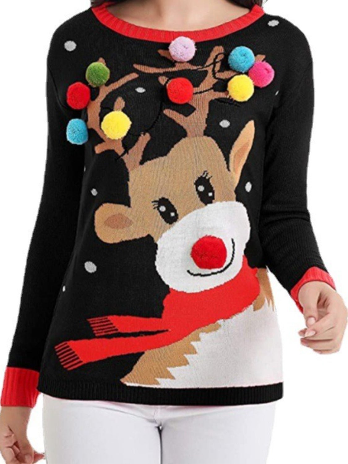 Rudolph Pom-Pom Trim Sweater - Guy Christopher