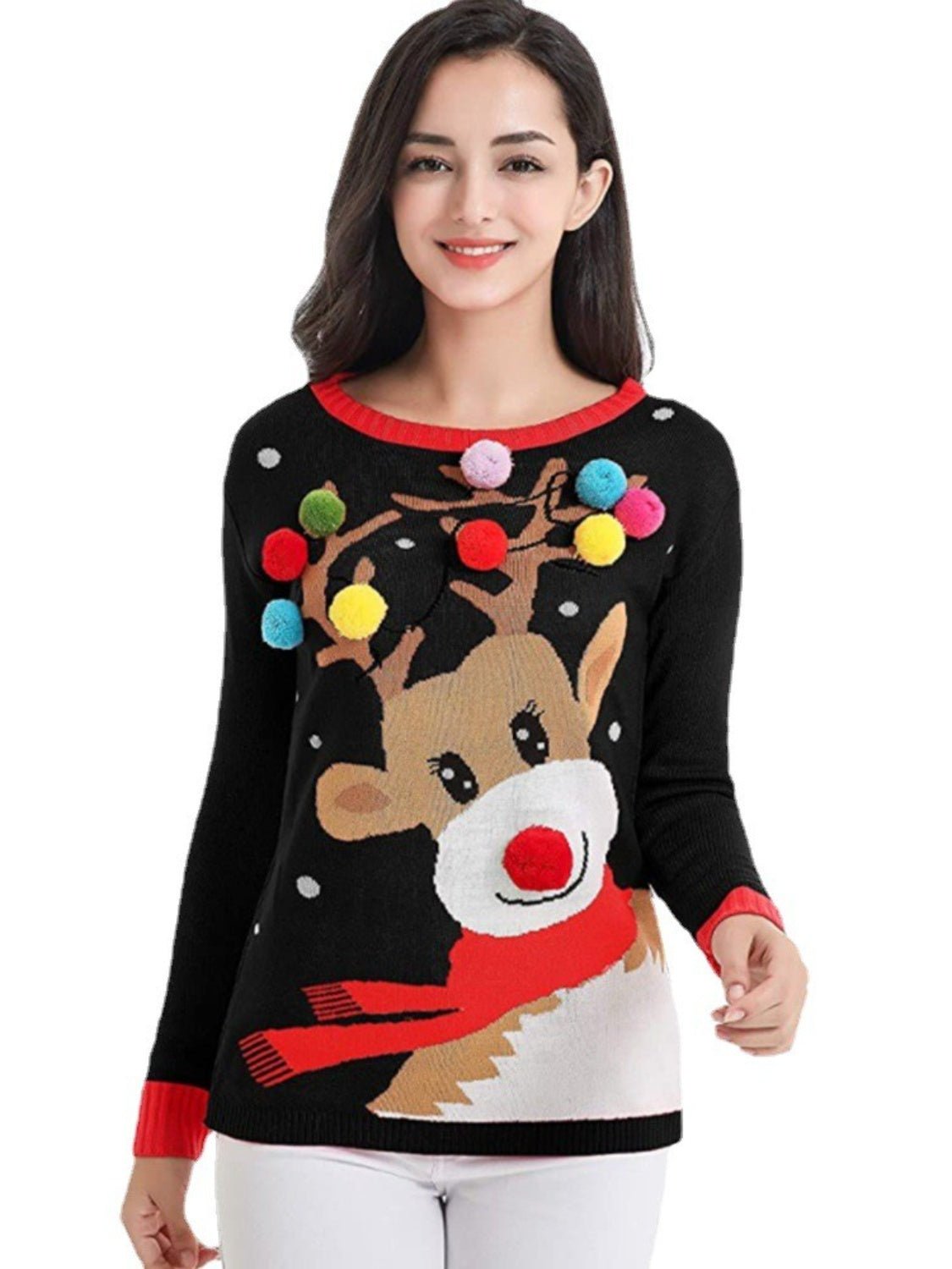 Rudolph Pom-Pom Trim Sweater - Guy Christopher