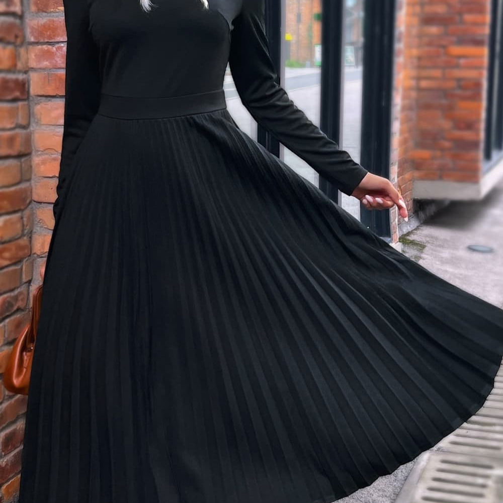 Ruffle Collar Pleated Long Sleeve Dress - Guy Christopher