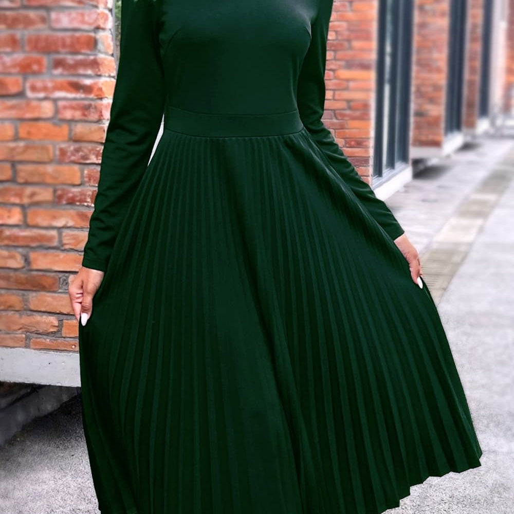 Ruffle Collar Pleated Long Sleeve Dress - Guy Christopher