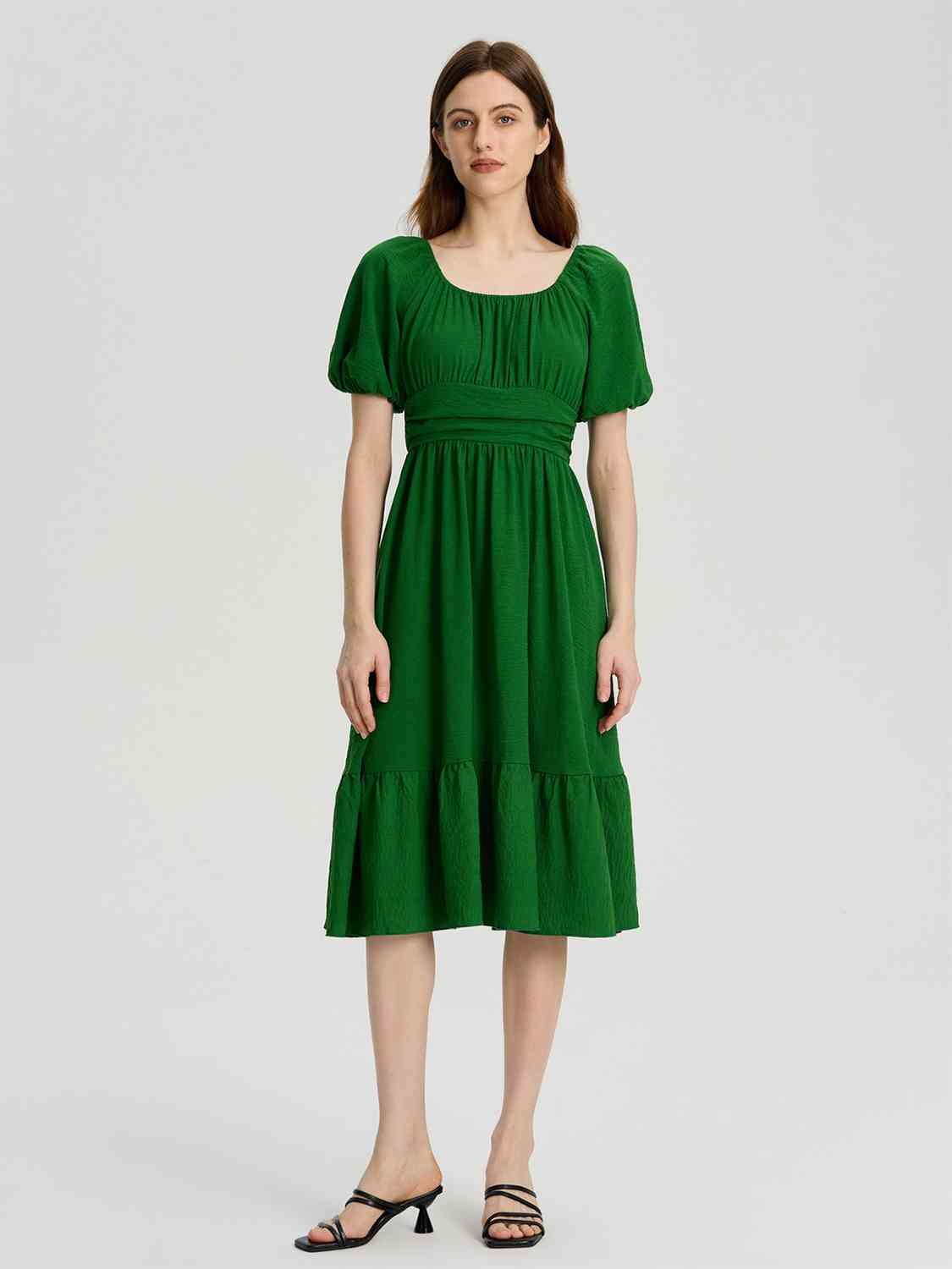 Ruffle Hem Square Neck Balloon Sleeve Dress - Guy Christopher