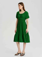 Ruffle Hem Square Neck Balloon Sleeve Dress - Guy Christopher