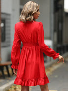 Ruffle Trim V-Neck Flounce Sleeve Dress - Guy Christopher