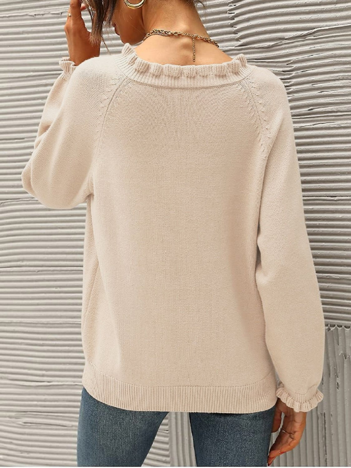 Ruffled Quarter-Button Sweater - Guy Christopher