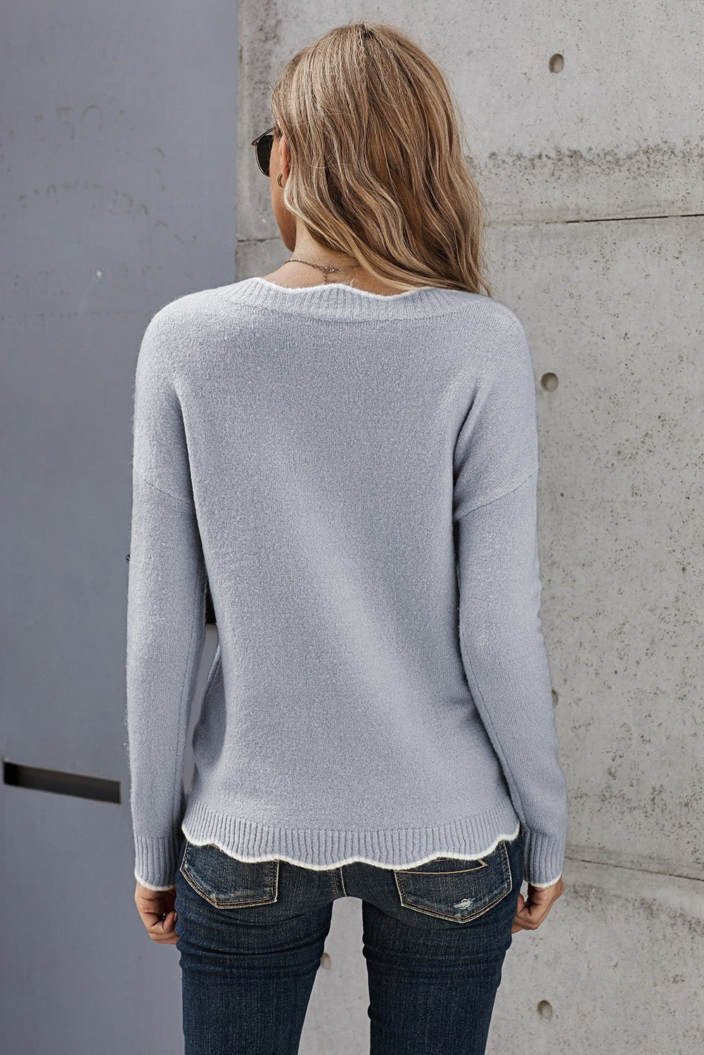 Scalloped Trim V-Neck Sweater - Guy Christopher