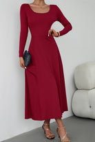 Scoop Neck Long Sleeve Lace-Up Maxi Dress - Guy Christopher