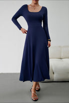 Scoop Neck Long Sleeve Lace-Up Maxi Dress - Guy Christopher