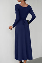 Scoop Neck Long Sleeve Lace-Up Maxi Dress - Guy Christopher