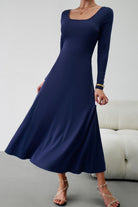Scoop Neck Long Sleeve Lace-Up Maxi Dress - Guy Christopher