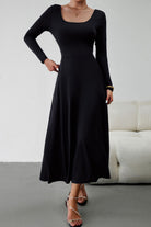 Scoop Neck Long Sleeve Lace-Up Maxi Dress - Guy Christopher