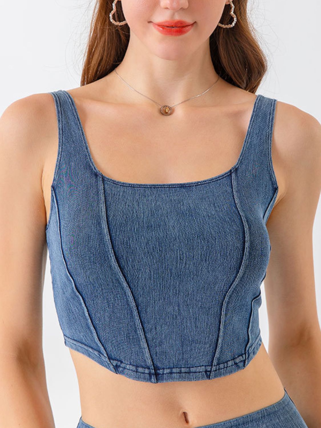 Seam Detail Cropped Denim Tank - Guy Christopher