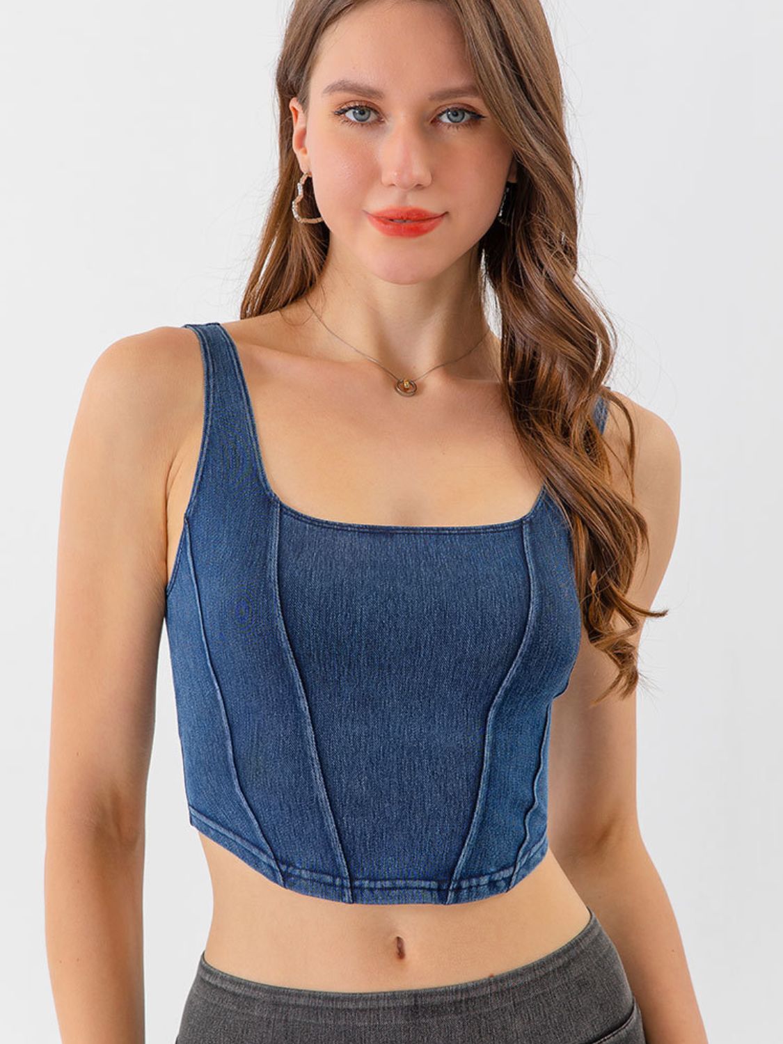 Seam Detail Cropped Denim Tank - Guy Christopher