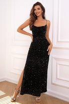 Sequin Backless Split Maxi Dress - Guy Christopher