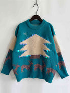 Sequin Christmas Tree & Reindeer Round Neck Sweater - Guy Christopher