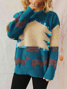 Sequin Christmas Tree & Reindeer Round Neck Sweater - Guy Christopher