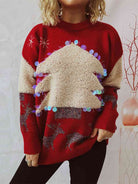 Sequin Christmas Tree & Reindeer Round Neck Sweater - Guy Christopher