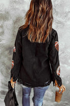 Sequin Football Patch Snap Down Distressed Jacket - Guy Christopher