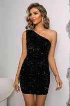 Sequin Lace-Up One-Shoulder Bodycon Dress - Guy Christopher